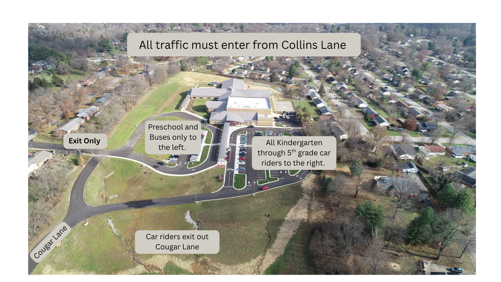 school building with directions for traffic