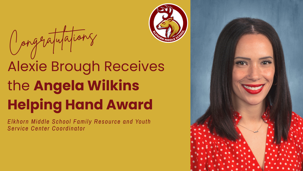 Text: "Congratulations. Alexie Brough Receives the Angela Wilkins Helping Hand Award. The photo accompanied is Alexie Brough's school photo.