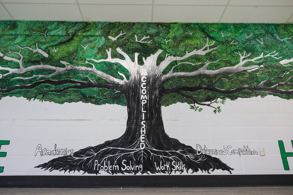 "We are Hills" mural in the hallway.
