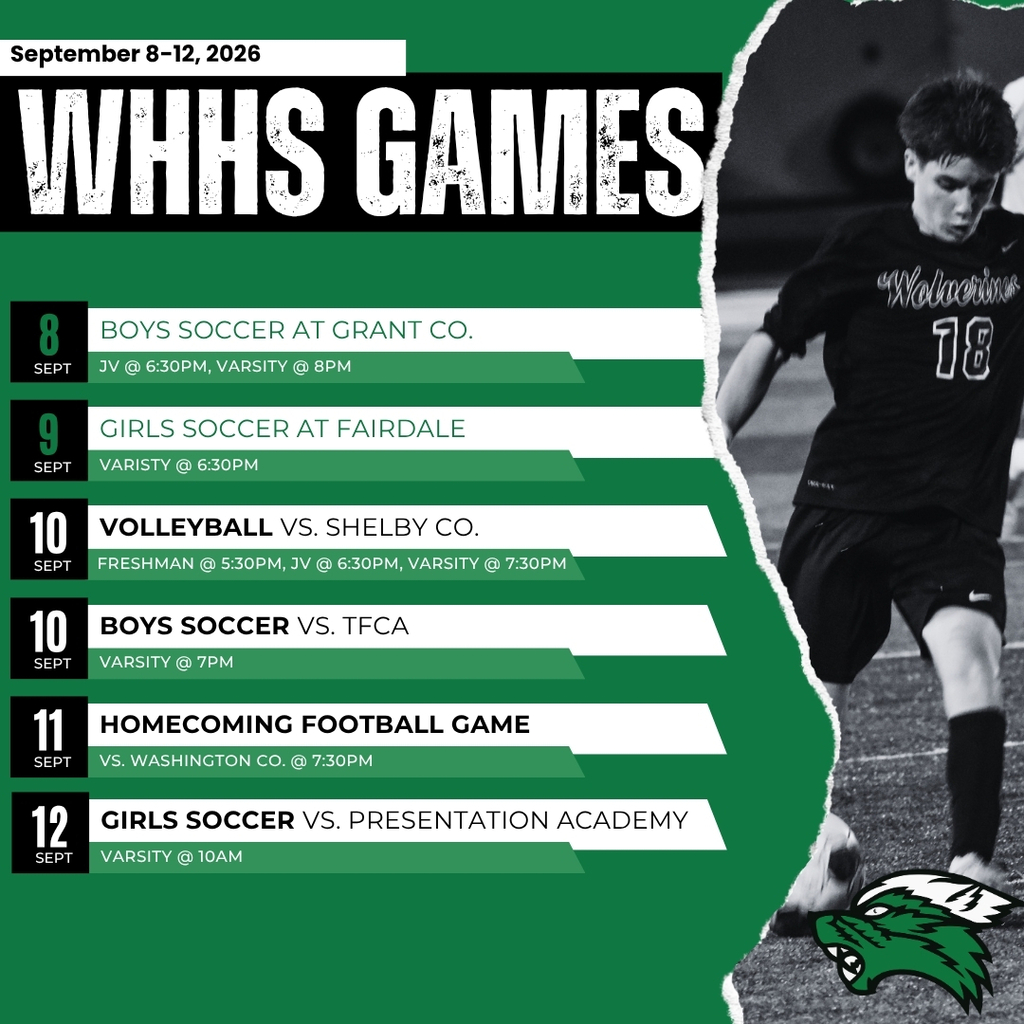 Athletic schedule for WHHS for the week of Sept. 8-12.