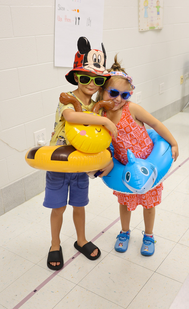 Students at Bridgeport Elementary dress in beach gear for "Make a Splash" day.