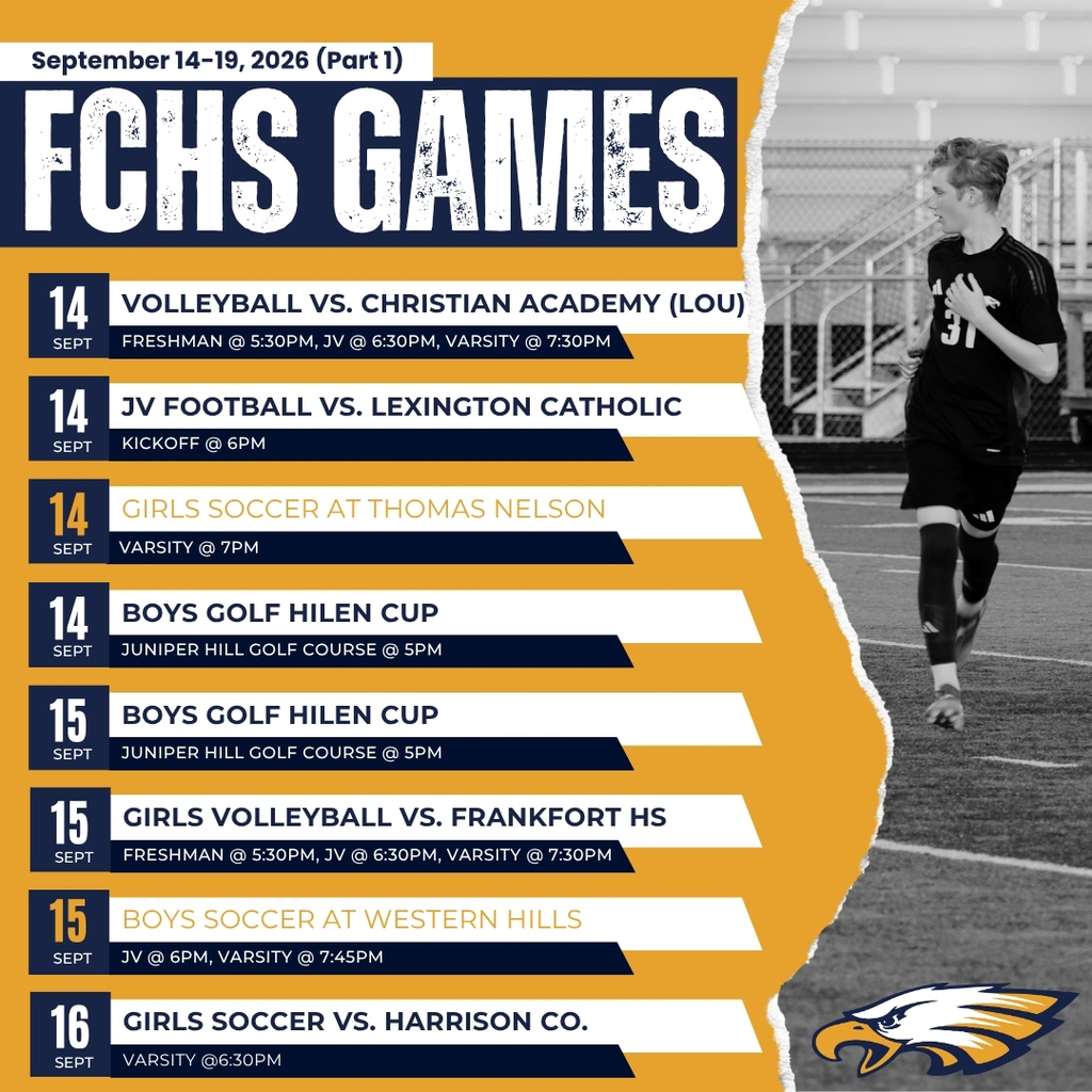 FCHS Game Schedule for September 14-19