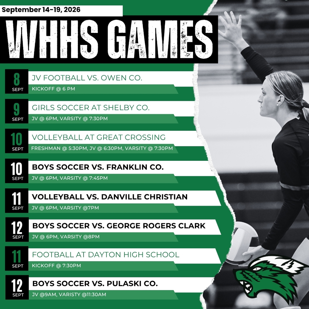 WHHS Game Schedule for September 14-19