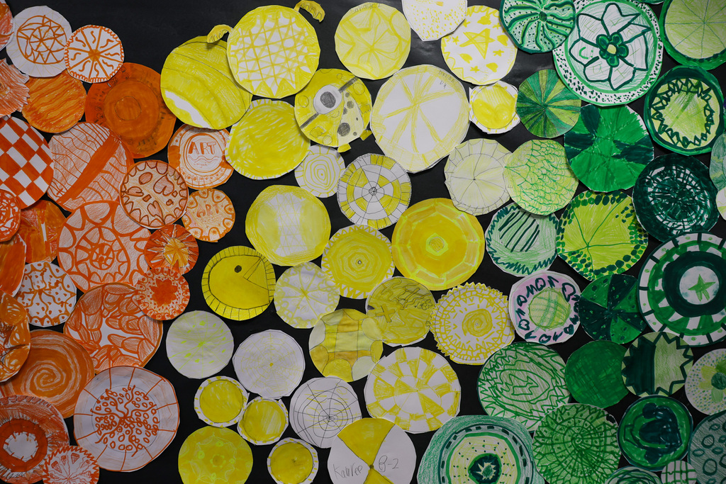 Orange, yellow, and green dots