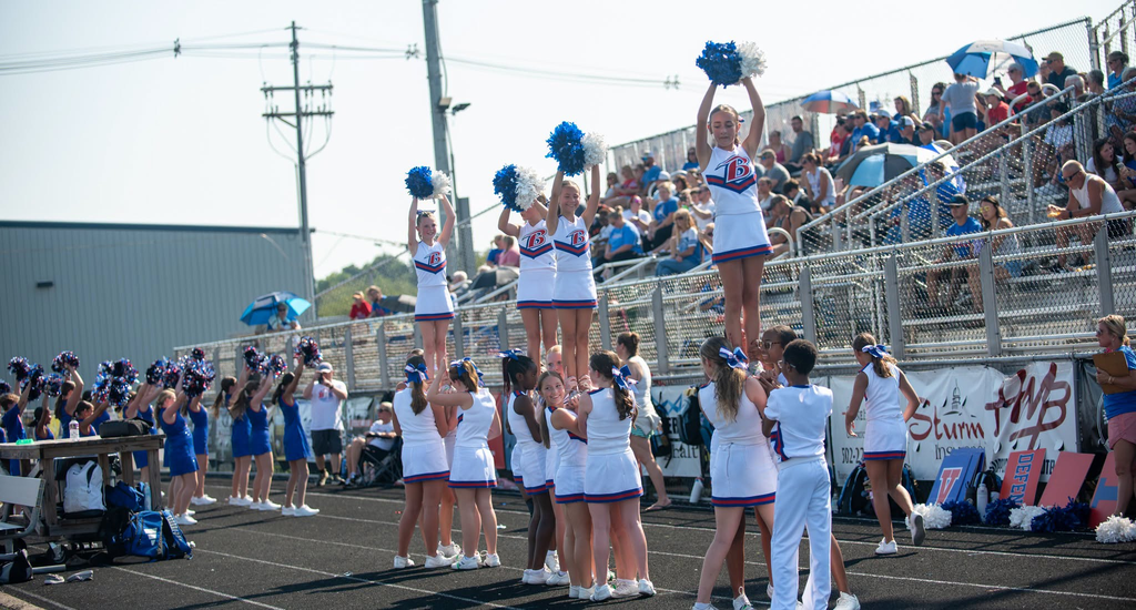 BMS cheerleaders perform on the sidelines of the football game.