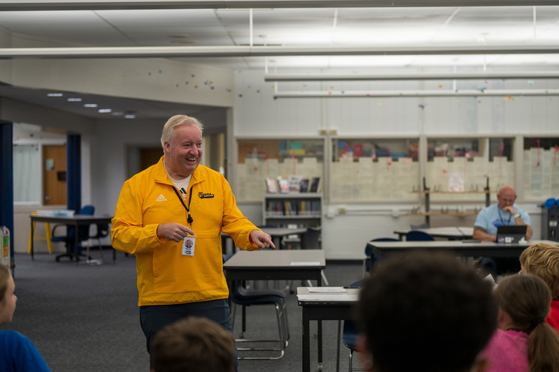 Superintendent Kopp speaks with students