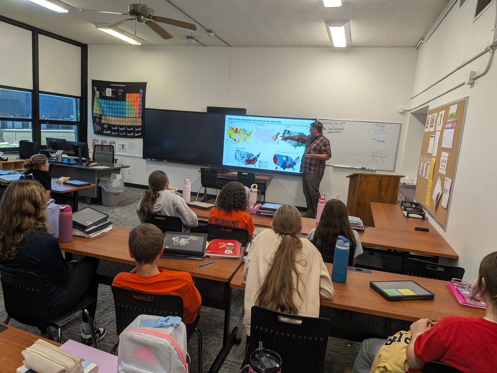 7th grade geography students were visited by Mr Matt Walsh, a geologist and map maker for a major oil company. The students learned about the factors that help him create maps of potential oil reserves. Thank you, Mr. Walsh for sharing your expertise with the students!