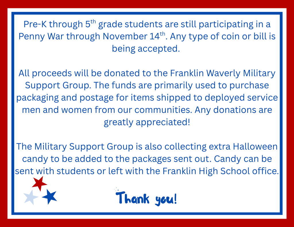 Penny war to support military support group.