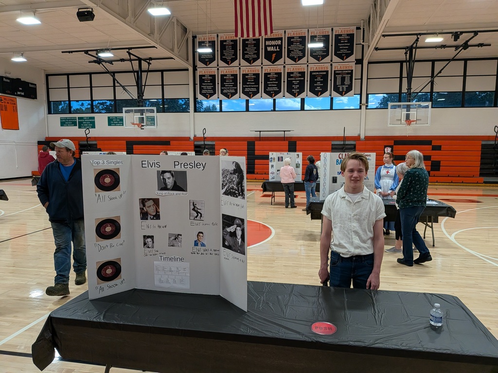 Wax museum exhibits provided by the 8th grade class. Multiple pictures taken at the event.