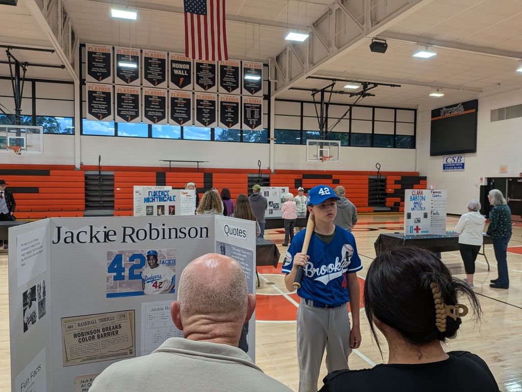 Wax museum exhibits provided by the 8th grade class. Multiple pictures taken at the event.