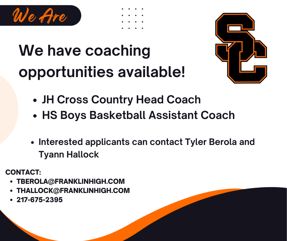 We have coaching opportunities available! JH cross country head coach, HS boys basketball asistant coach. Interested applicants can contact Tyler Berola and Tyann Hallock.