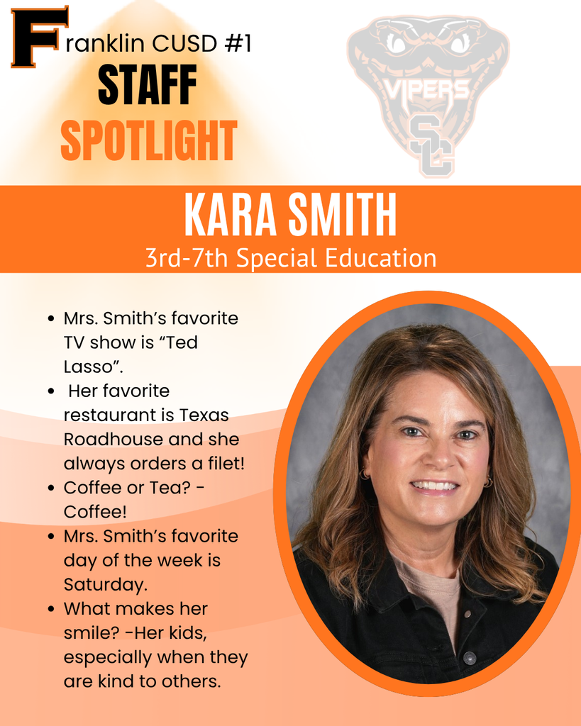 Kara Smith. Mrs. Smith’s favorite TV show is “Ted Lasso”.   Her favorite restaurant is Texas Roadhouse and she always orders a filet! Coffee or Tea? - Coffee! Mrs. Smith’s favorite day of the week is Saturday. What makes her smile? -Her kids, especially when they are kind to others.