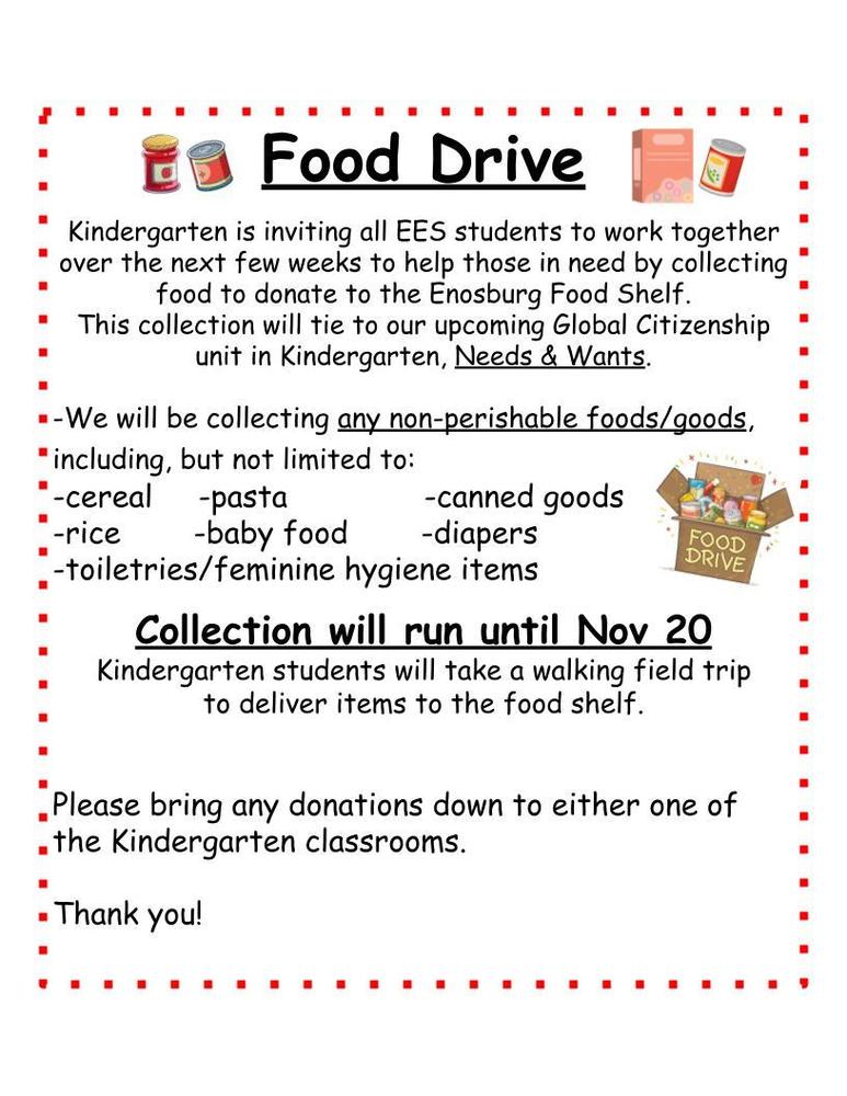 Food Drive - Organized by EES Kindergarten