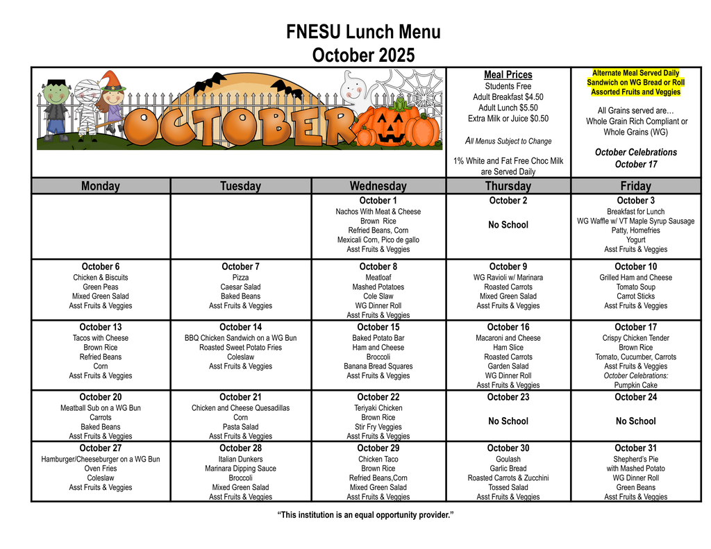October lunch menu