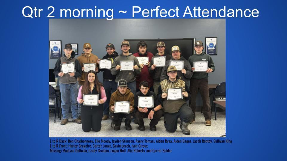 PERFECT 2ND QTR ATTENDANCE AM