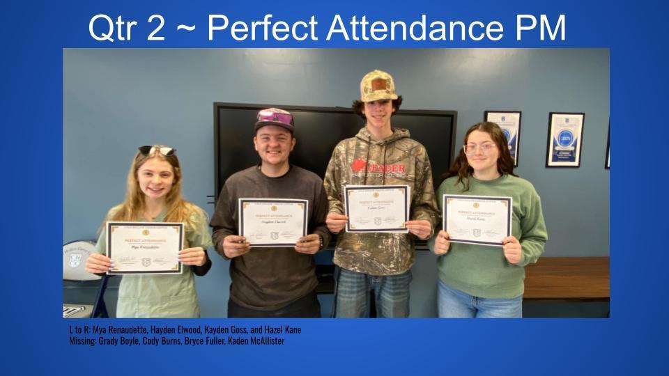 PERFECT 2ND QTR ATTENDANCE PM