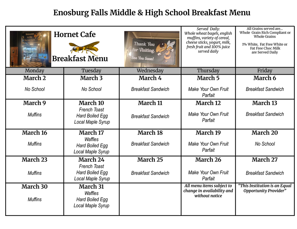 March Breakfast menu