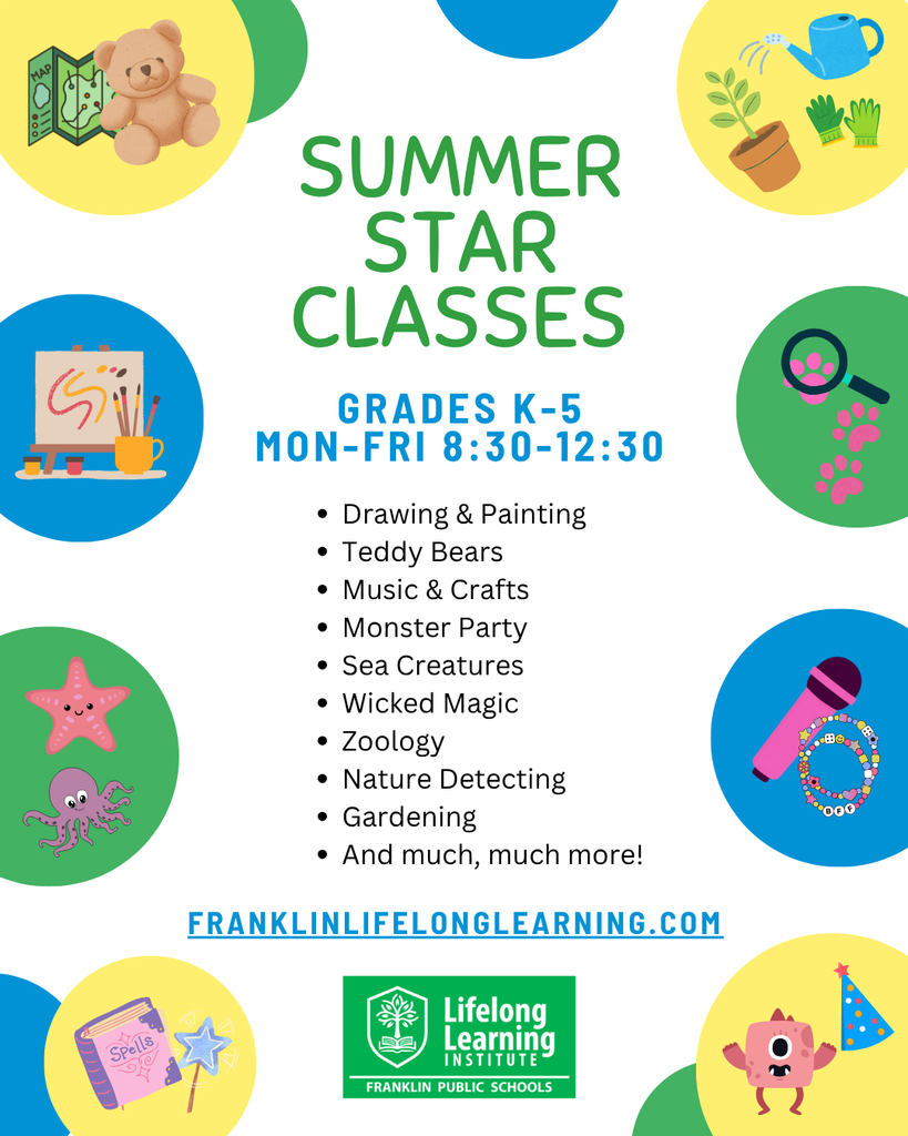 Choose from a variety of one-week summer classes for students entering grades K-5. 