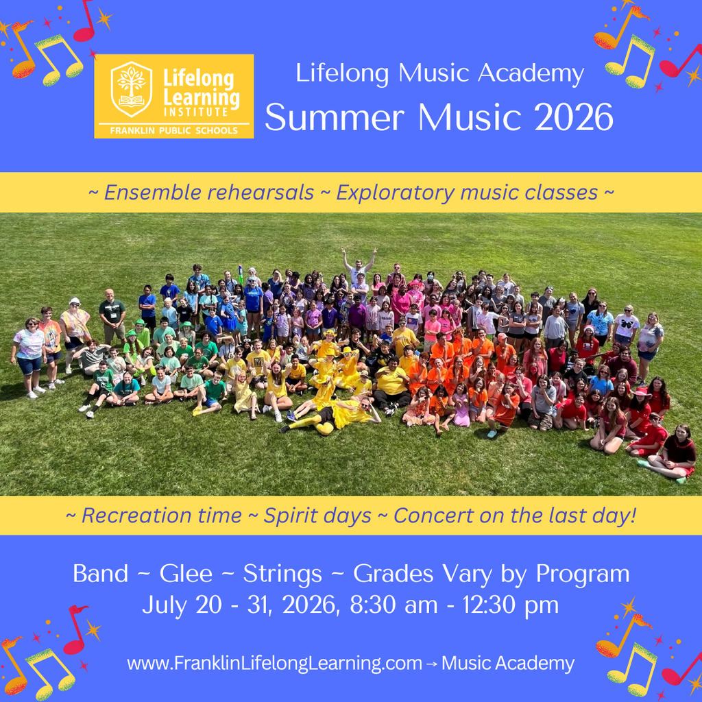 Summer Music program July 20-31, 2026. Go to bit.ly/3T28FUw for details and to register.