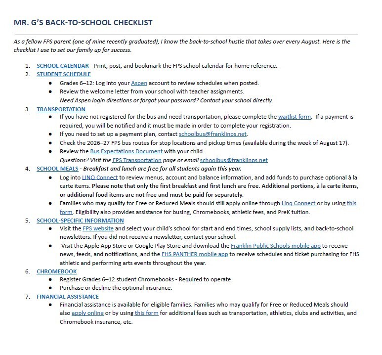 Back to School Checklist