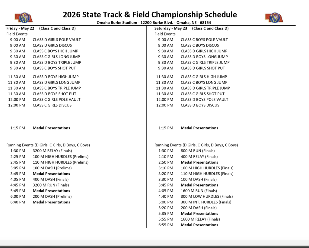 graphic of nsaa times, also found on https://nsaahome.org/track-field/.
