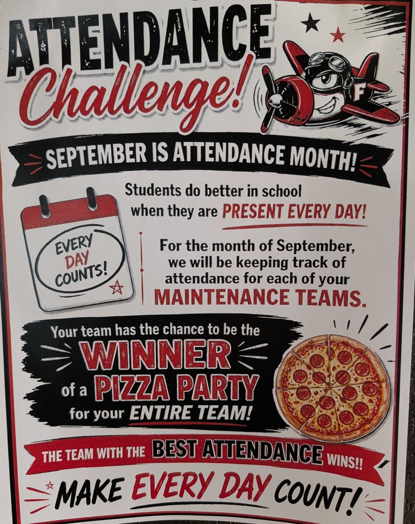 The middle and high school will track their attendance for Maintenence period. The class with the best attendance gets a pizza party. 