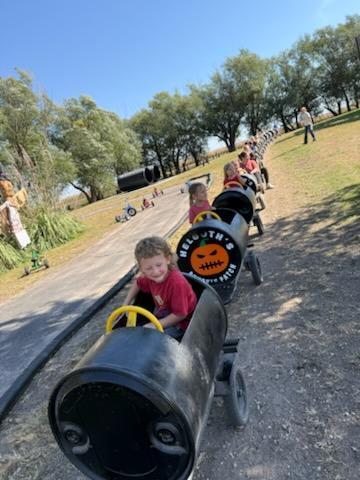 Students riding the train. 