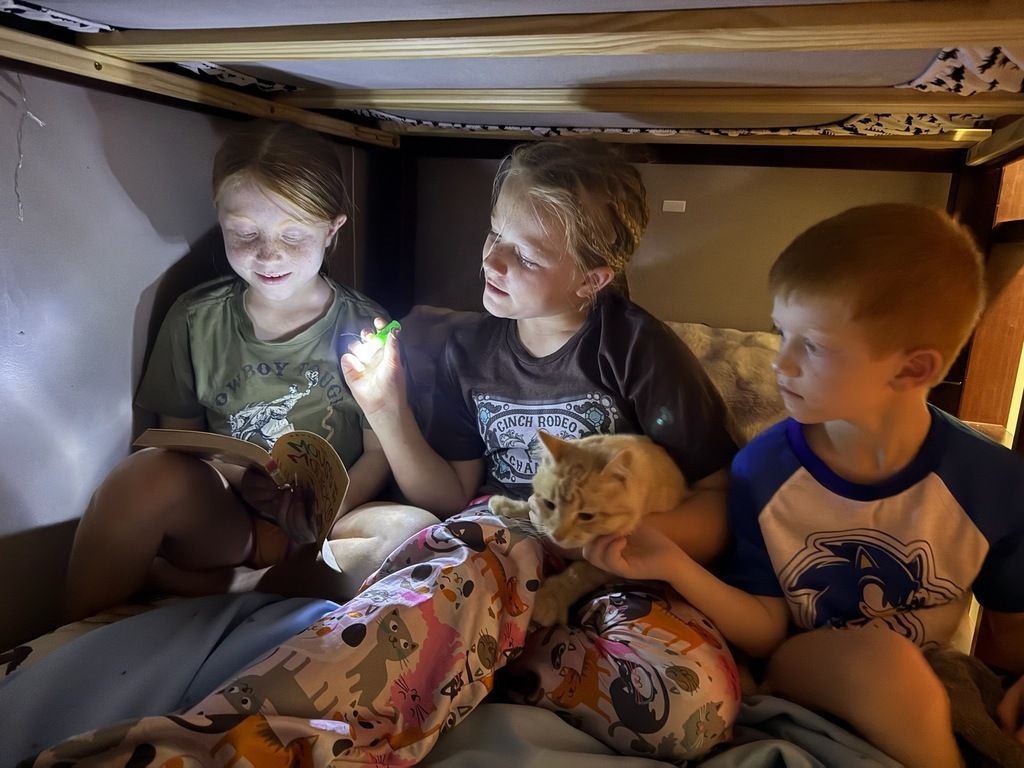Reading in their fort.