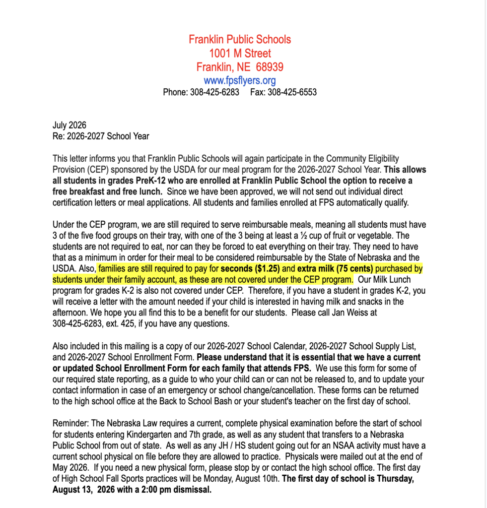 Reminder of School Lunch and School Physical Info