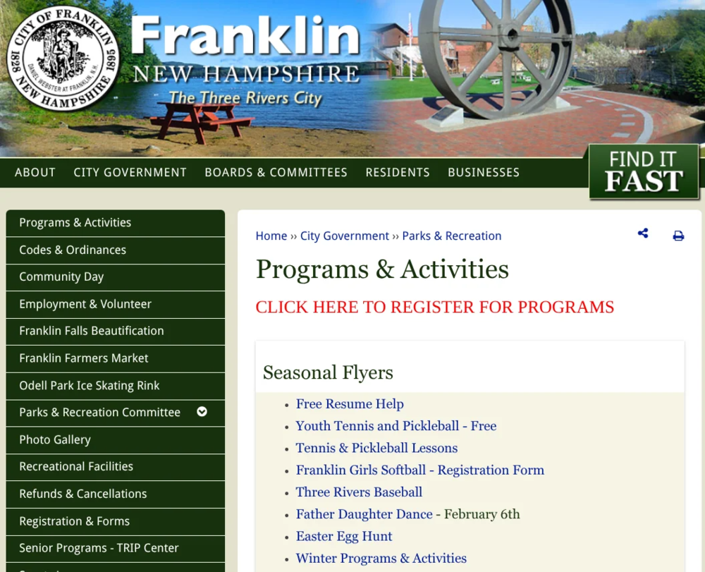Franklin Parks & Rec landing page image