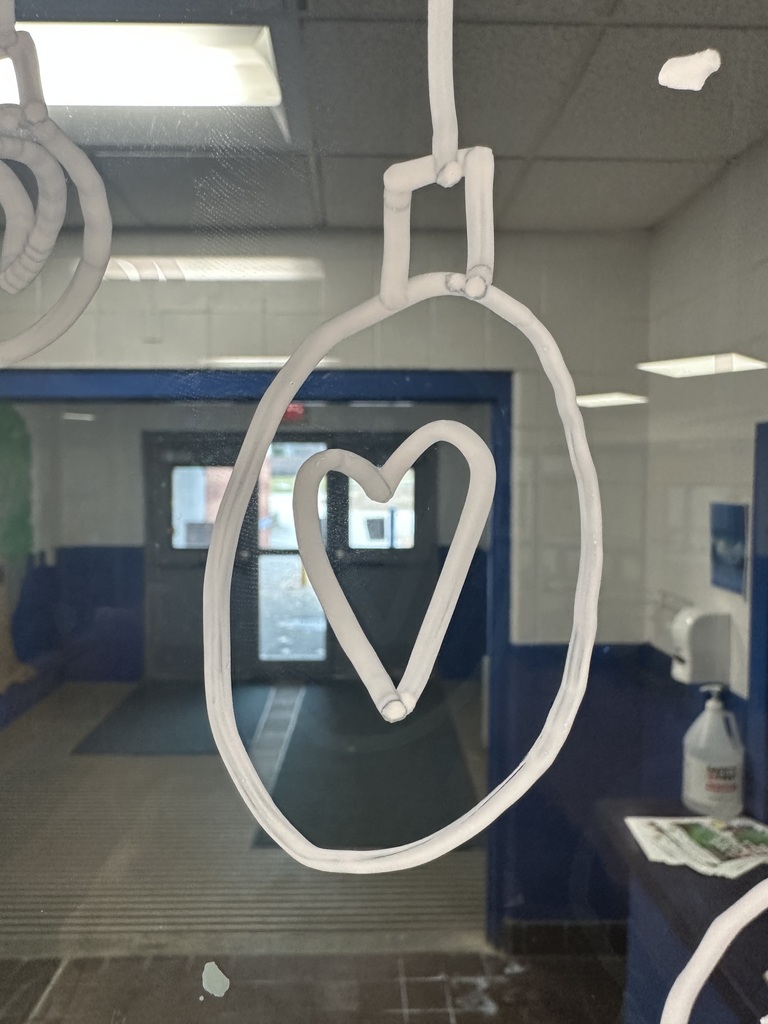 Winter landscape drawn on the windows by students