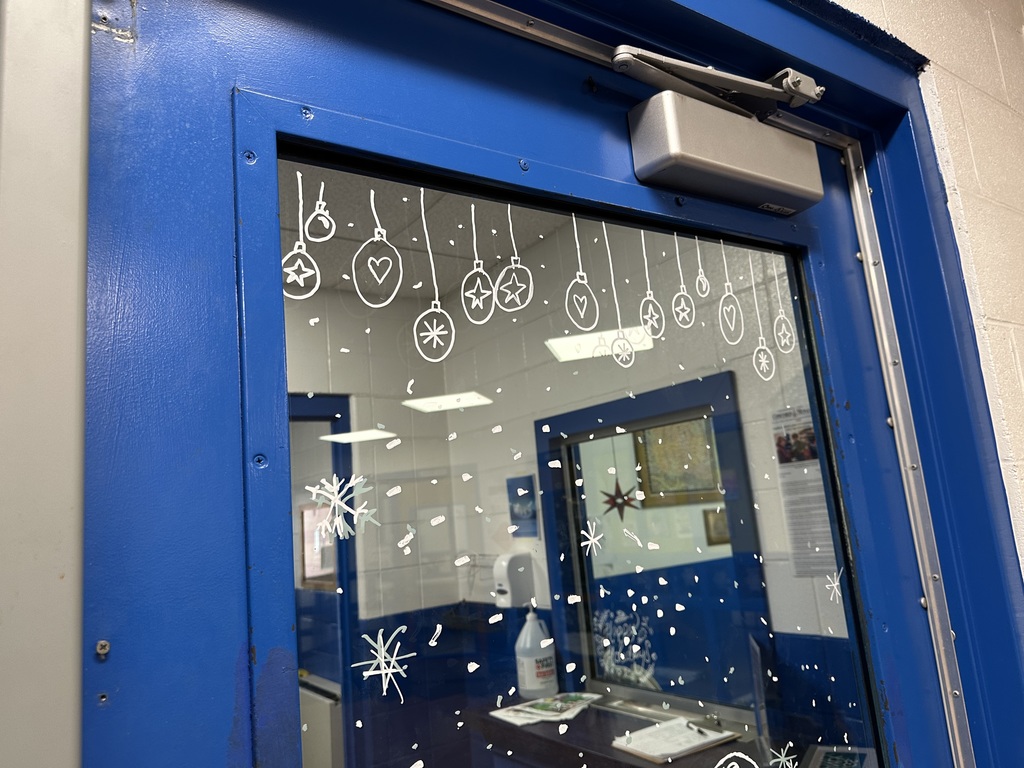 Winter landscape drawn on the windows by students