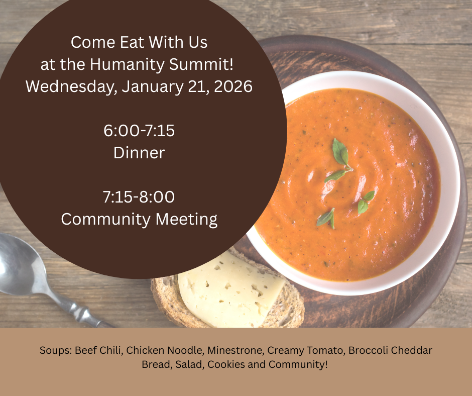 Picture of soup with information about Humanity Summit. 