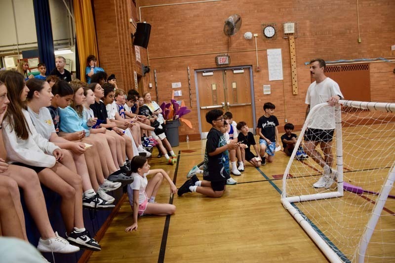 To celebrate the culmination of their floor hockey unit in physical education, John Street School sixth graders received a special surprise when New York Islanders player Jean-Gabriel Pageau visited their school on June 3.