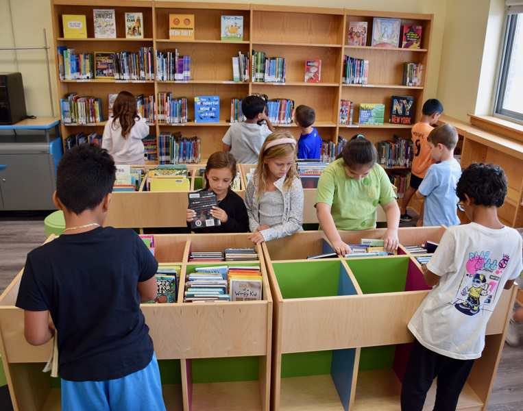 students in library
