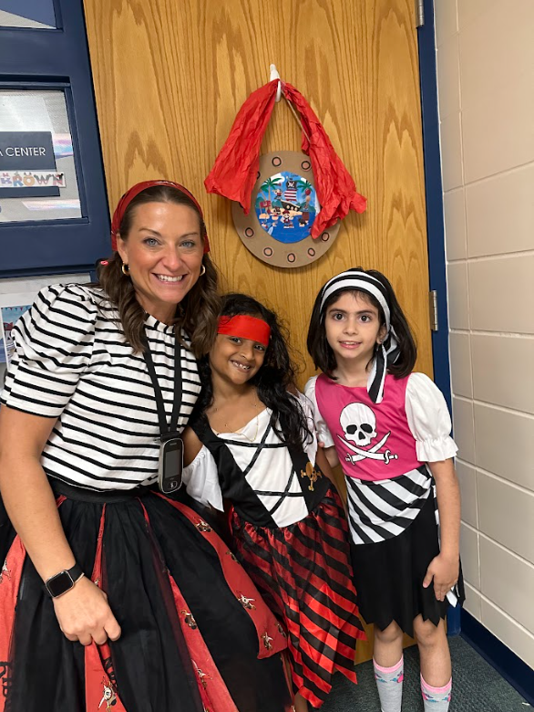 Teacher and students dressed as pirates
