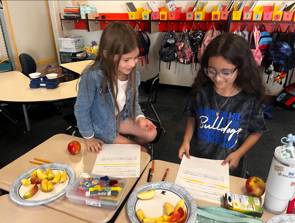 2nd grade students doing apple math