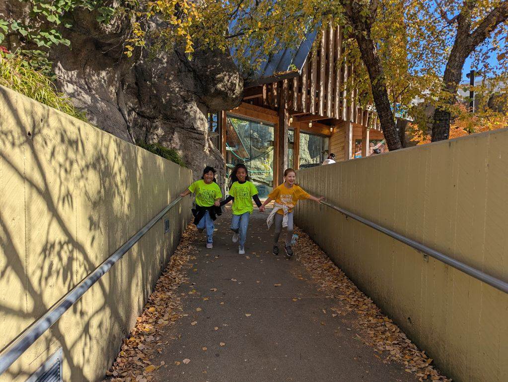 Students running on a ramp at the Indy Zoo