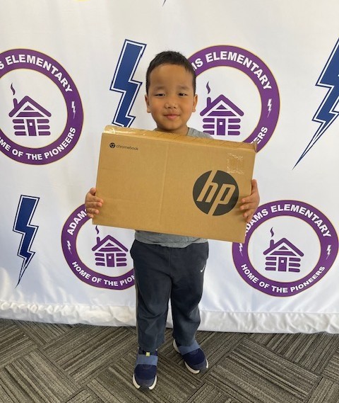 New kindergarten student with chromebook