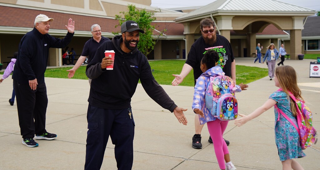 Dads at the door at Arlington Elementary