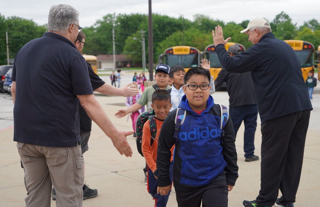 Dads at the door at Arlington Elementary