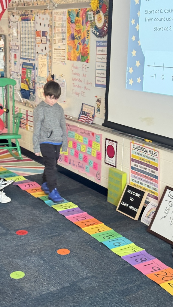 student jumping on number line