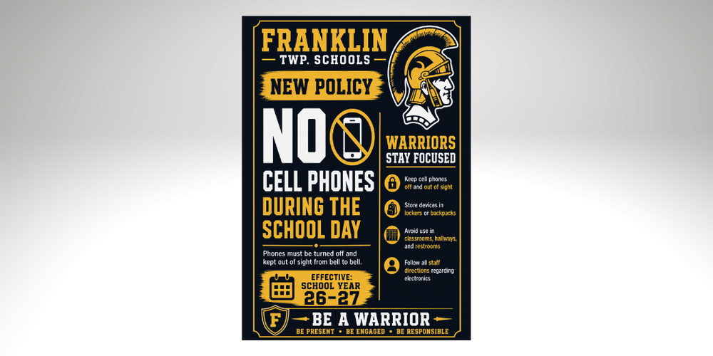 bell to bell cell phone ban warrior head cell phone with x through it