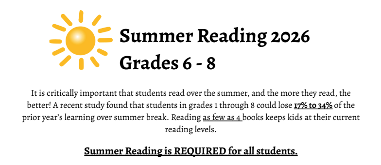 Summer Reading  Grades 6-8