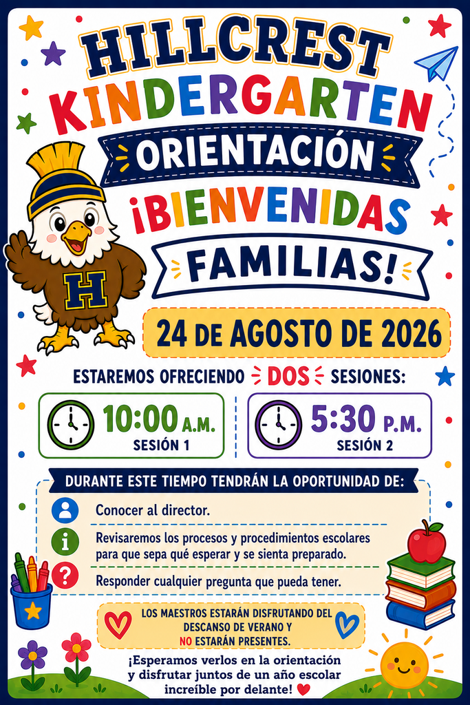Join us for one of our  Kindergarten Orientation sessions on 8/24 at 10:00am or 5:00pm
