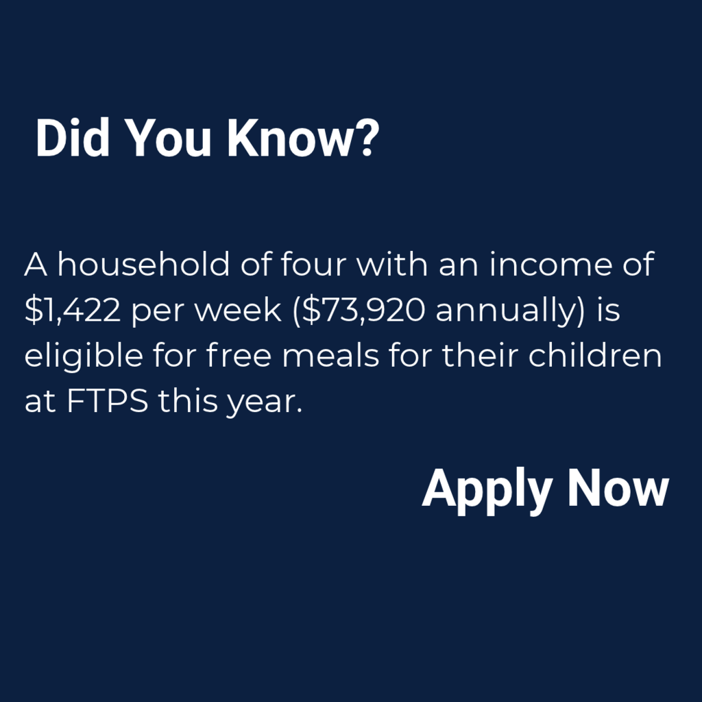 Blue background with white text. Headline reads "Did You Know?" Below it, an eligibility statement for free meals.