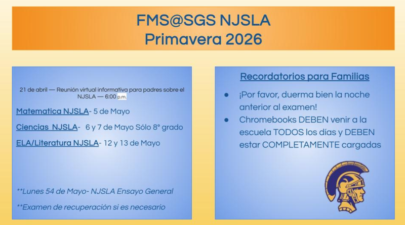 Recordatorio de SGS para las familias sobre el NJSLA