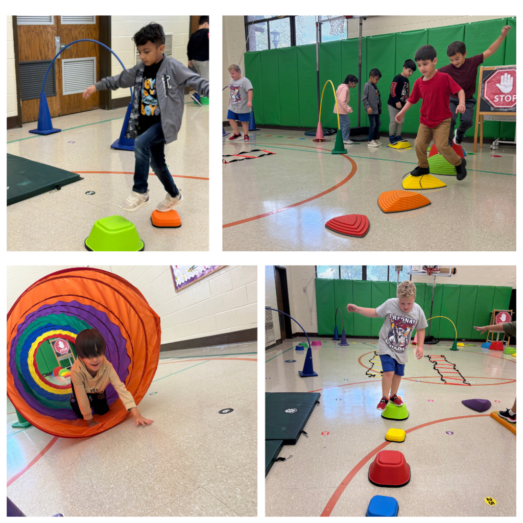 Students participating in an obstacle course