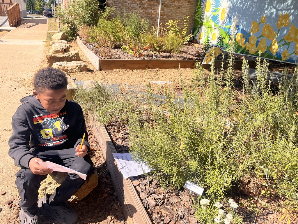 Student investigating the garden