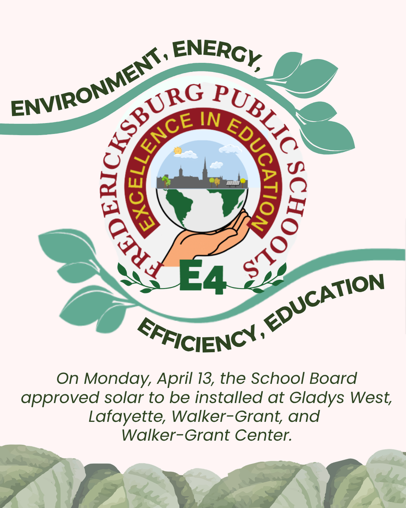 Happy Earth Day! 🌎 We’re proud to do our part as stewards of our planet. On Monday, April 13, the School Board approved solar installations at Gladys West, Lafayette, Walker-Grant, and Walker-Grant Center—an exciting step toward a more sustainable future. More information to come.